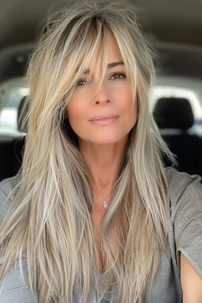 Long Straight Hair with Long Face-Framing Curtain Bangs