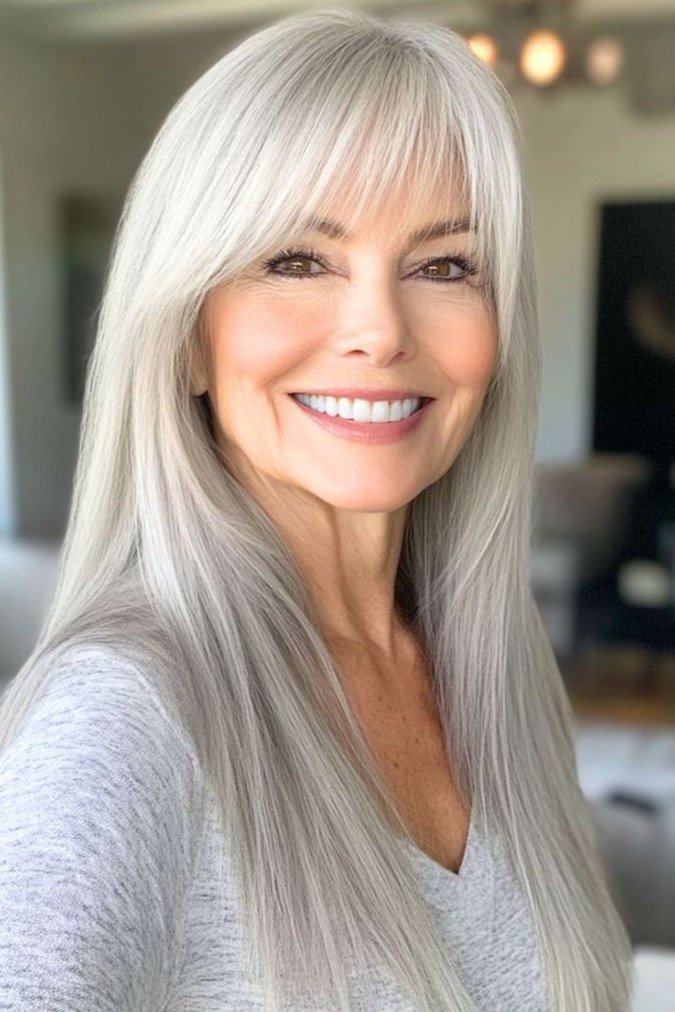 Long Straight Hair with Long Wispy Fringe
