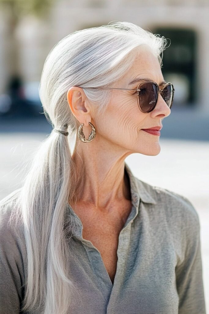 Low Ponytail with Natural Silver Tone