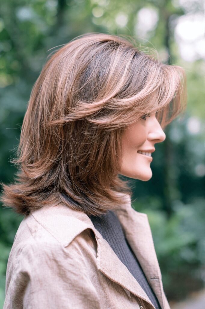 Medium Layered Cut with Feathered Curtain Bangs