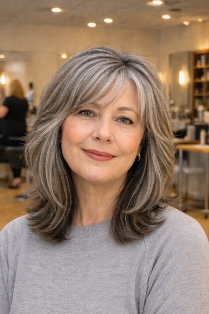 Medium Layered Cut with Soft Side Part and Bangs