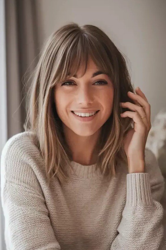 Medium Layered Hair with Face-Framing Bangs