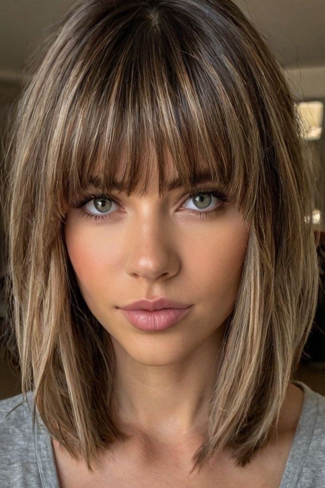 Medium-Length Cut with Face-Framing Curtain Bangs