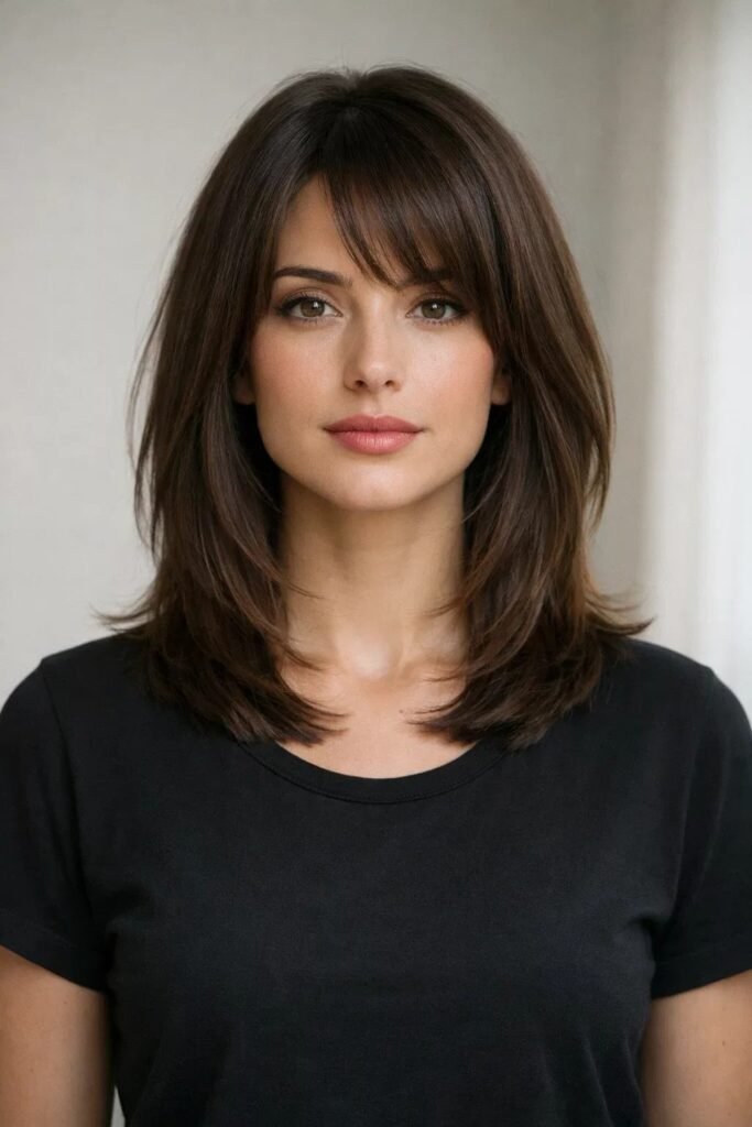 Medium-Length Cut with Feathered Curtain Bangs