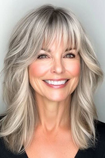Medium-Length Layered Cut with Curtain Bangs