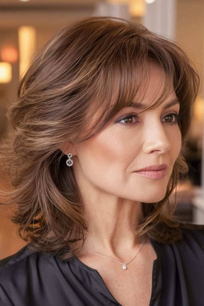 Medium-Length Layered Cut with Wispy Bangs