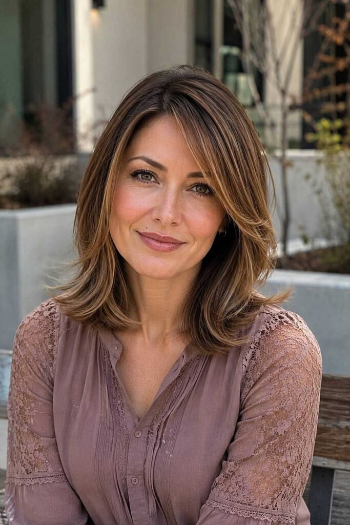Medium-Length Layered Hair with Curtain Bangs