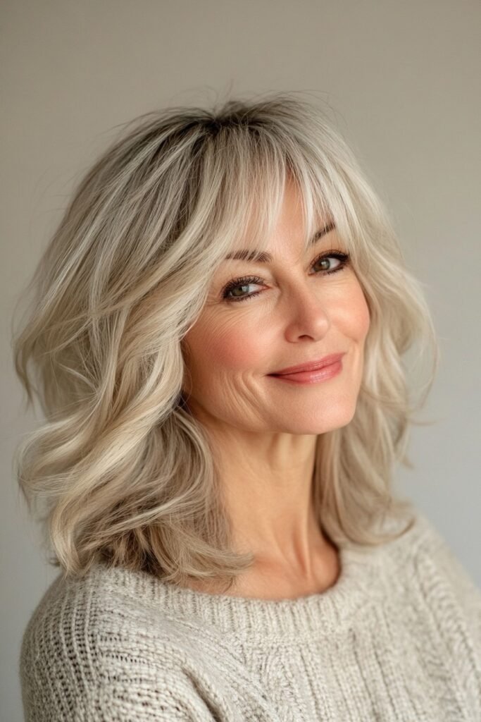 Medium-Length Layered Hairstyle with Wispy Bangs