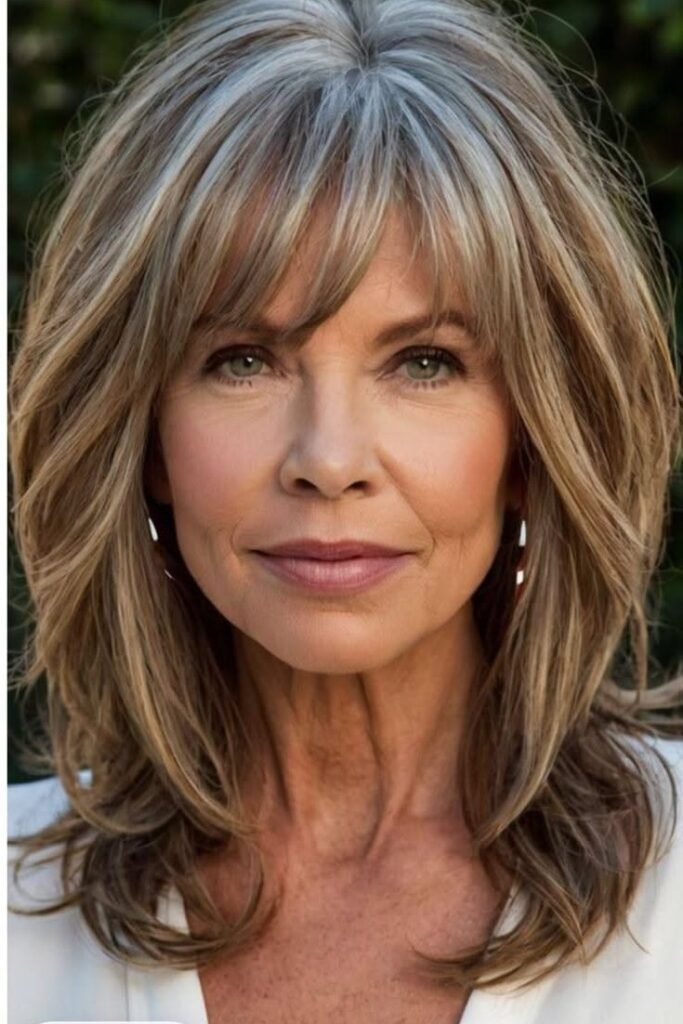 Medium-Length Shaggy Cut with Full Curtain Bangs