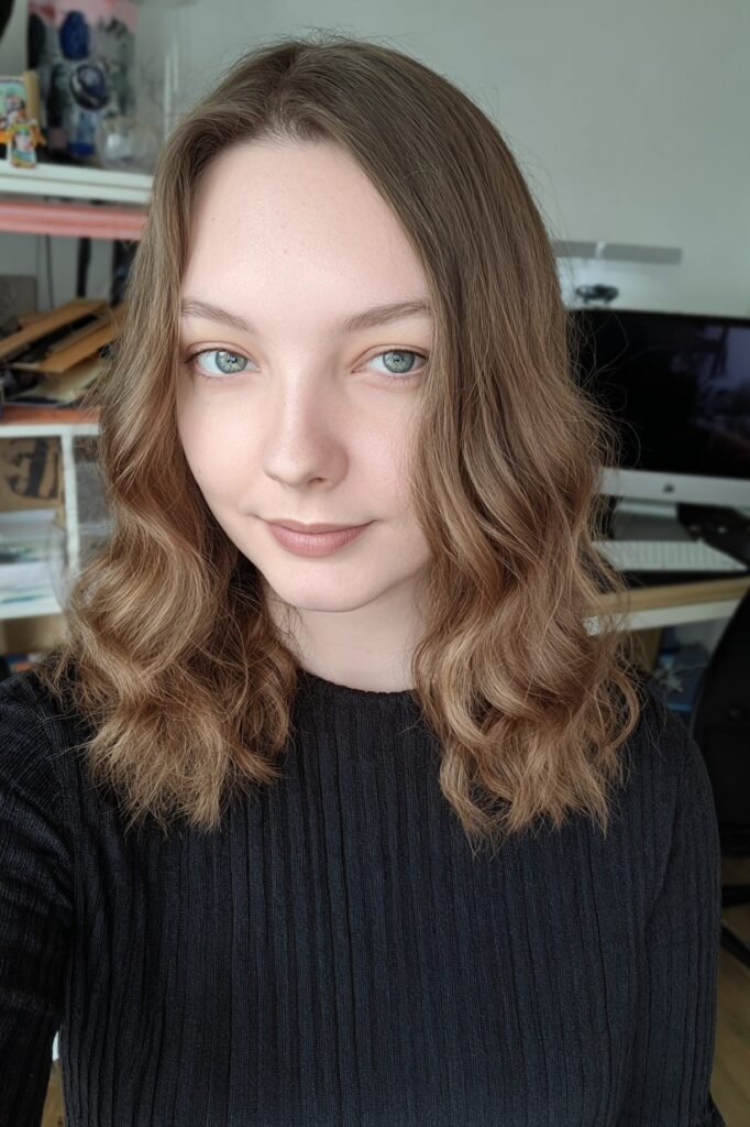 Medium-Length Soft Wavy Cut with Warm Highlights