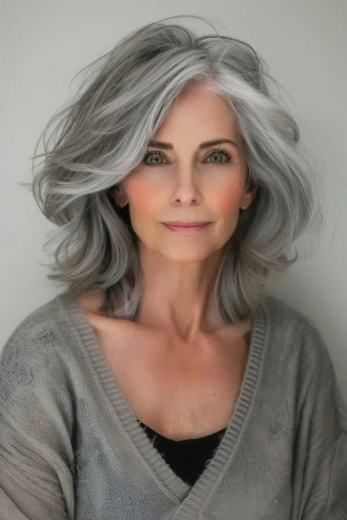 Medium-Length Voluminous Silver Shag