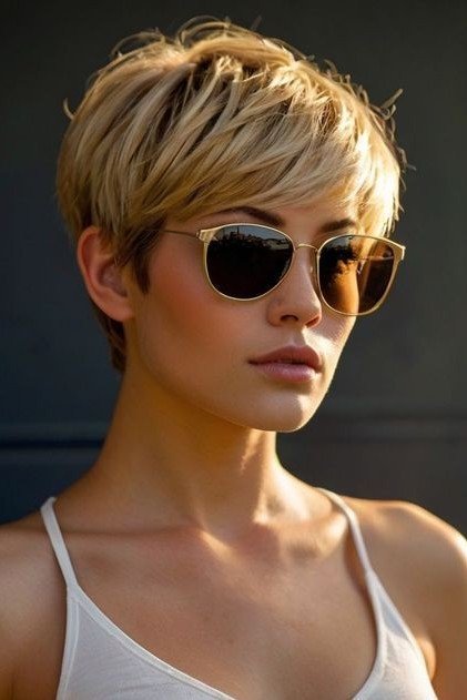 Messy Blonde Pixie with Sun-Kissed Highlights