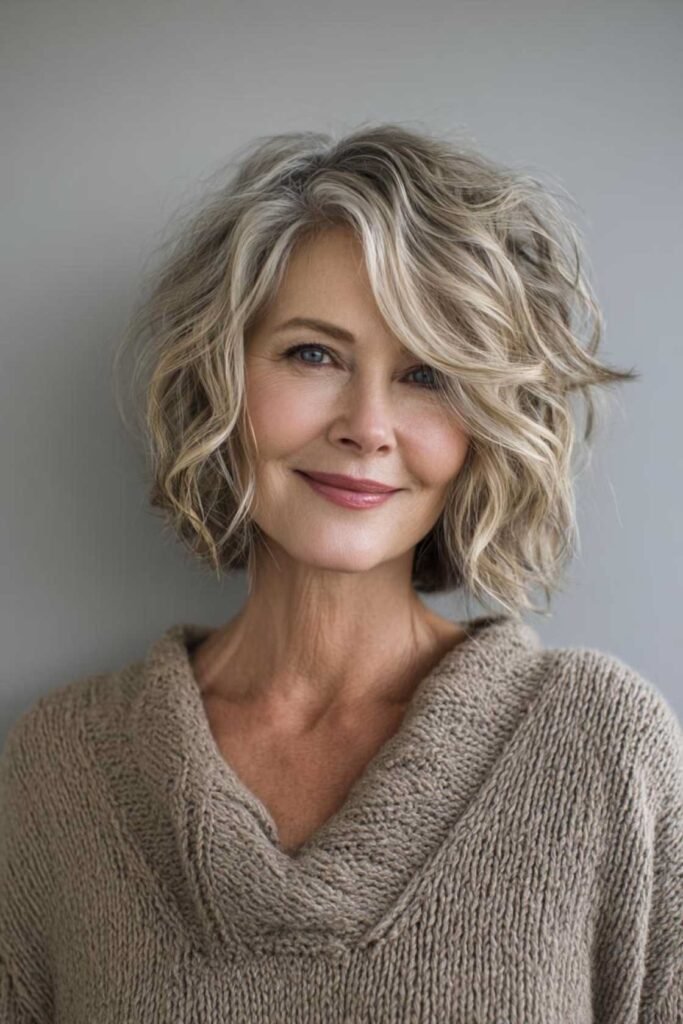Messy Bob with Wavy Texture and Side Swept Bangs