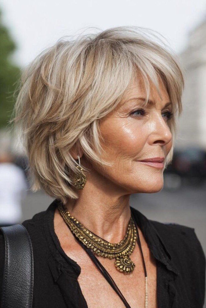 Messy Layered Blonde Bob with Feathered Texture