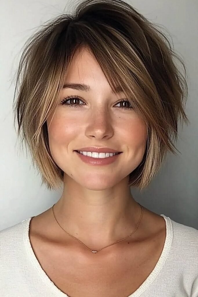  Messy Layered Blonde Bob with Wispy Bangs
