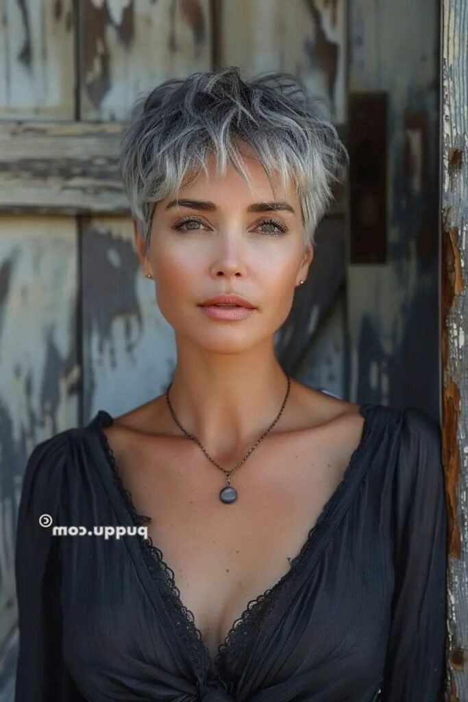  Messy Layered Crop with Textured Bangs
