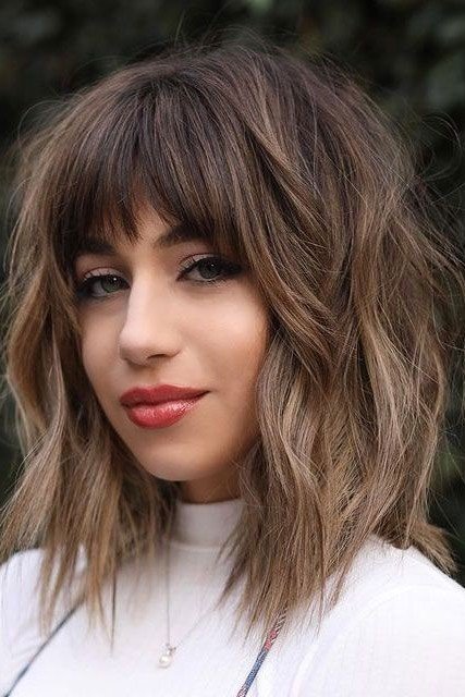 Messy Layered Lob with Piecey Bangs