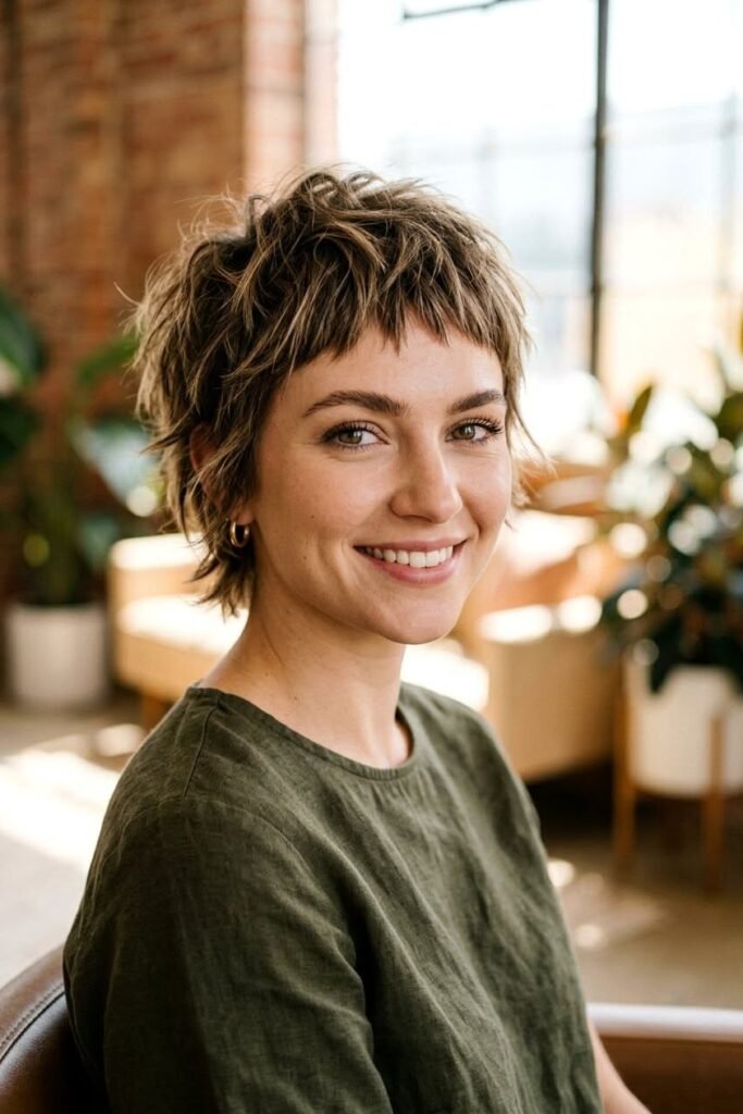Messy Shaggy Pixie with Short Bangs