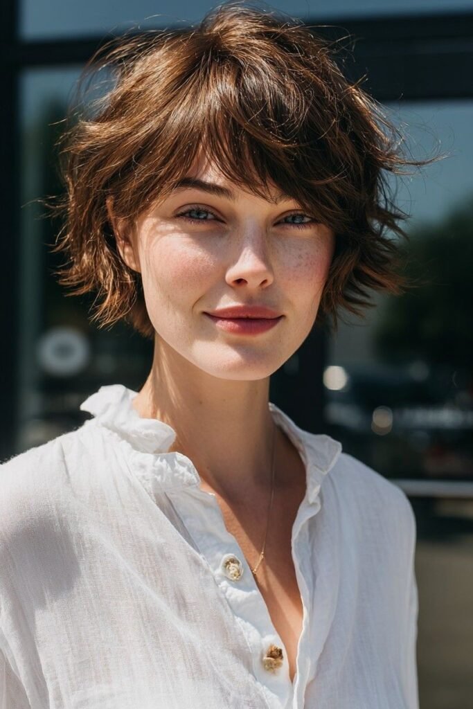 Messy Textured Bob with Blunt Bangs