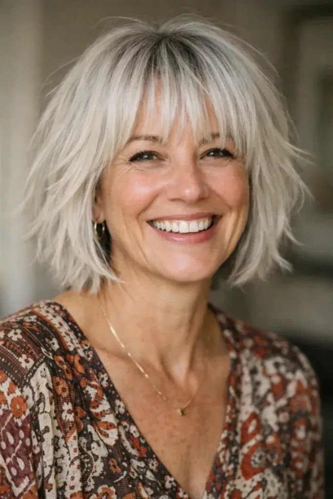 Messy Textured Bob with Wispy Bangs