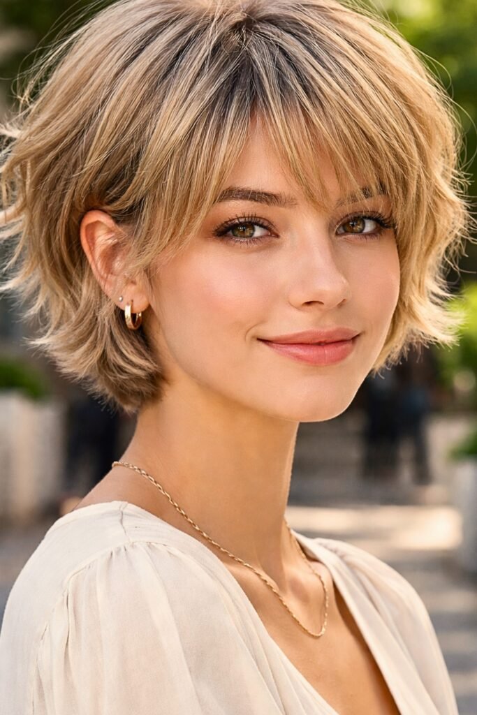 Messy Textured Bob with Wispy Curtain Bangs