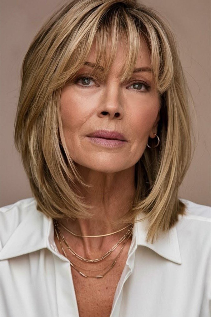 Mid-Length Layered Bob with Curtain Bangs