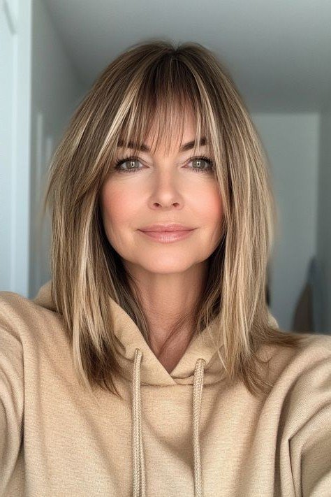 Mid-Length Straight Cut with Bottleneck Bangs