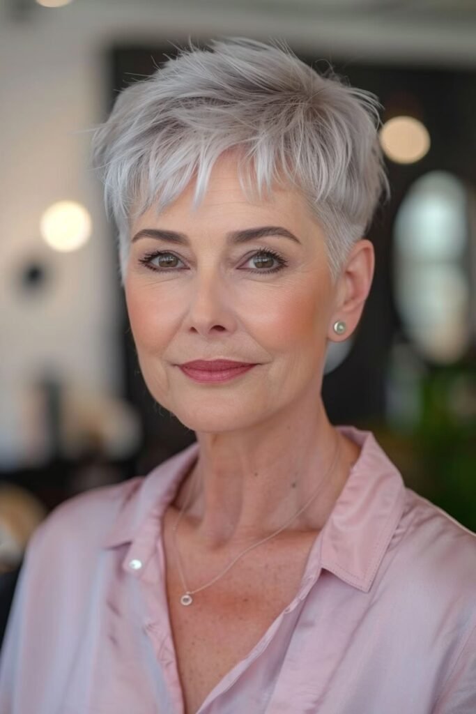 Modern Silver Pixie Cut with Piecey Texture