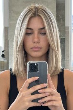 Modern Sleek Lob with Minimalist Curtain Bangs