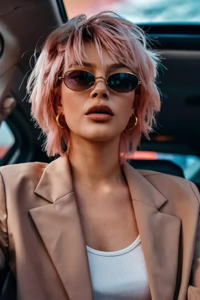 Pastel Pink Textured Shag with Sunglasses