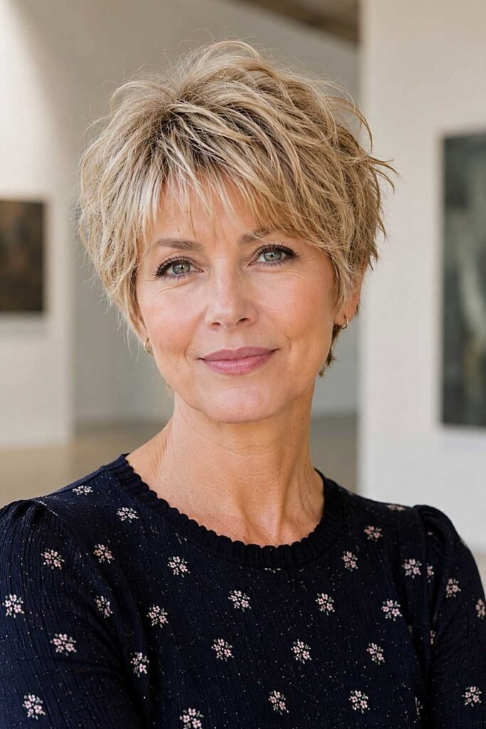 Piecey Blonde Pixie Cut with Textured Layers