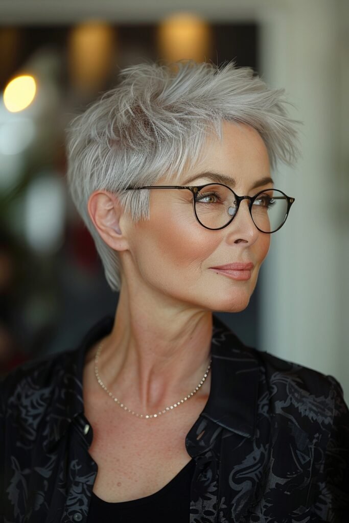 Pixie Cut with Spiky Texture and Glasses