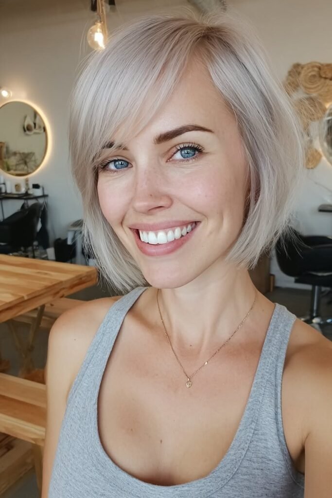 Platinum Blonde Bob with Side-Swept Bangs