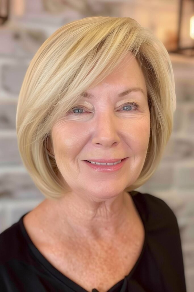 Polished Blonde Bob with Side-Swept Bangs