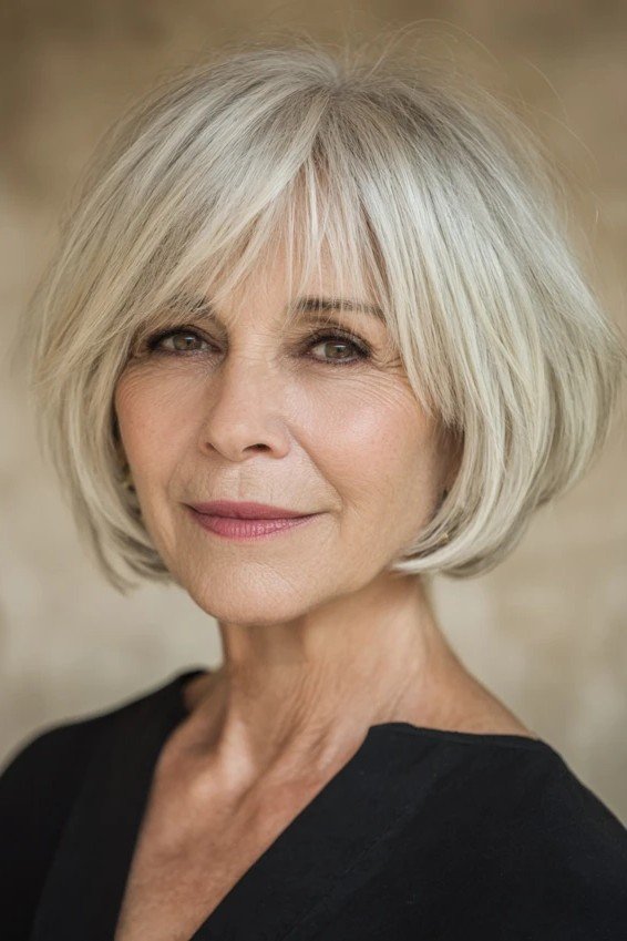 Polished Silver Bob with Soft Bangs