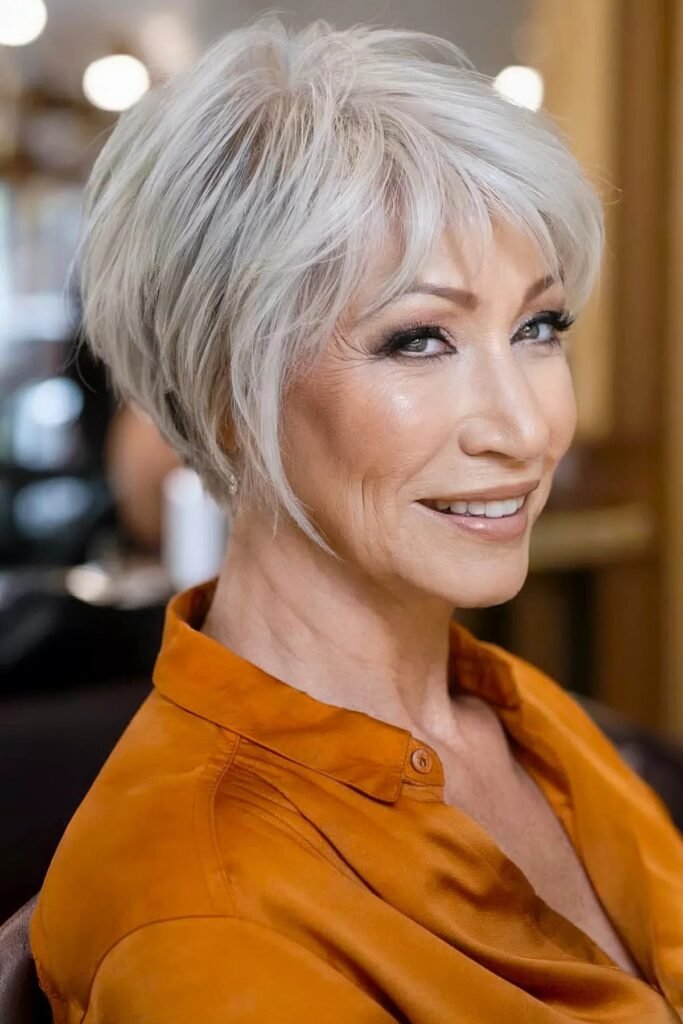 Polished Silver Pixie Bob with Soft Sweeping Bangs