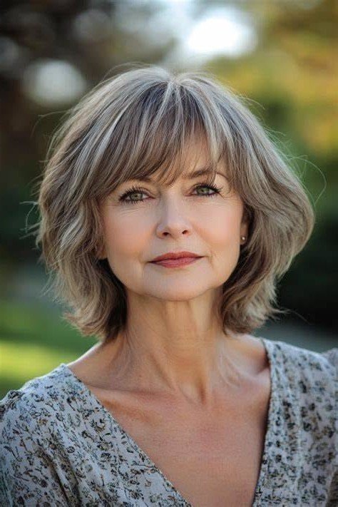 Rounded Bob with Curtain Bangs
