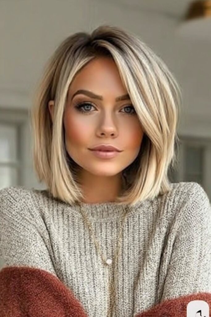 Rounded Bob with Deep Side Parting