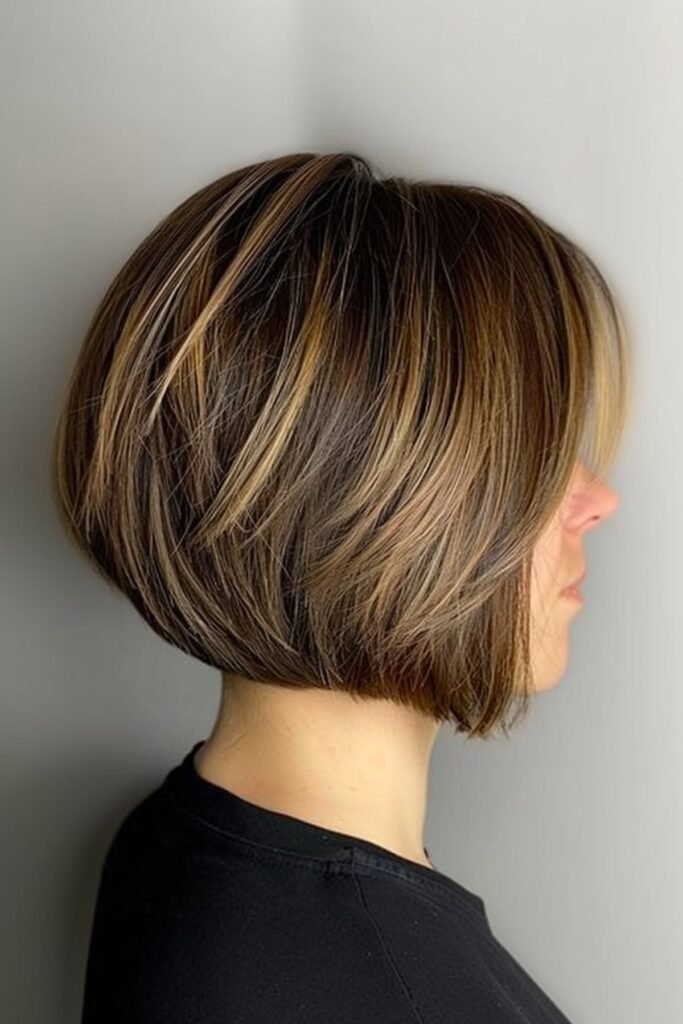 Rounded Stacked Bob with Warm Balayage