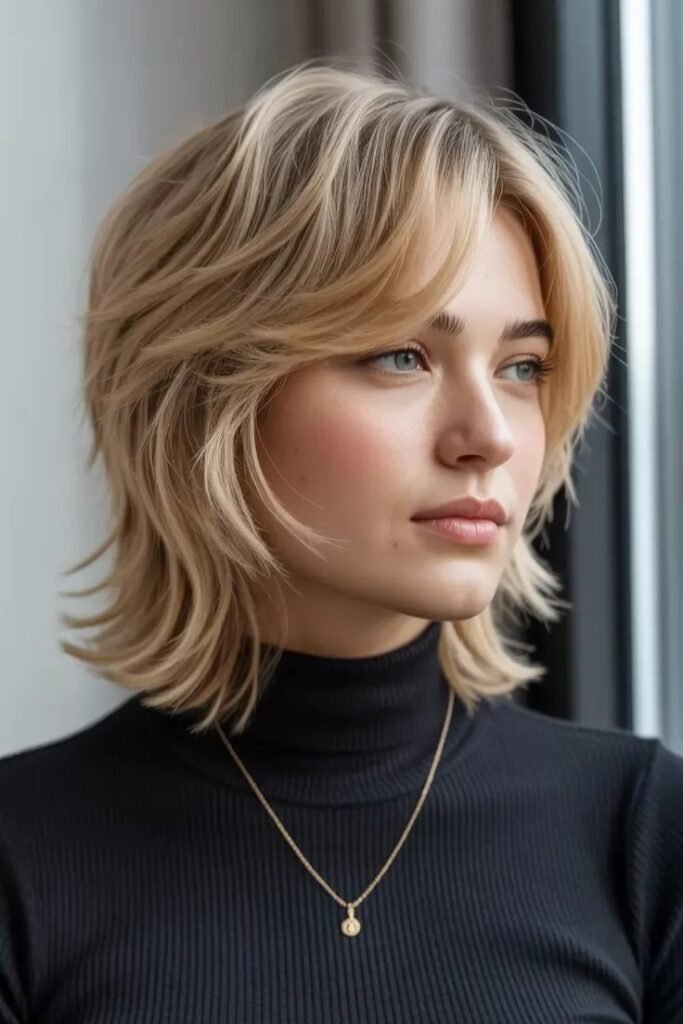 Shag Cut with Soft Curtain Bangs and Texturized Ends