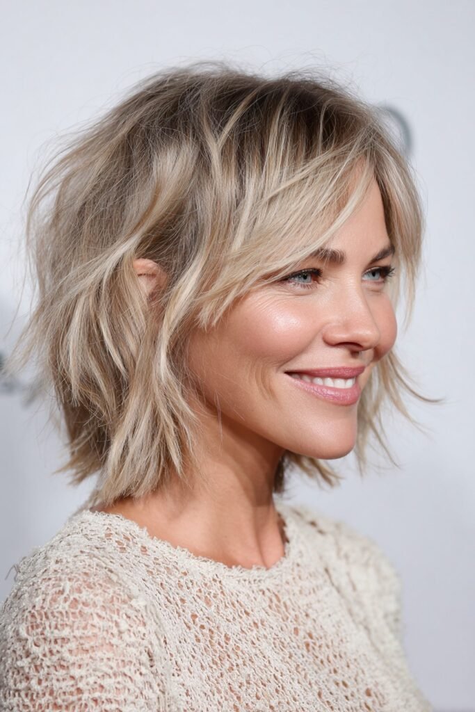 Shaggy Blonde Bob with Textured Layers
