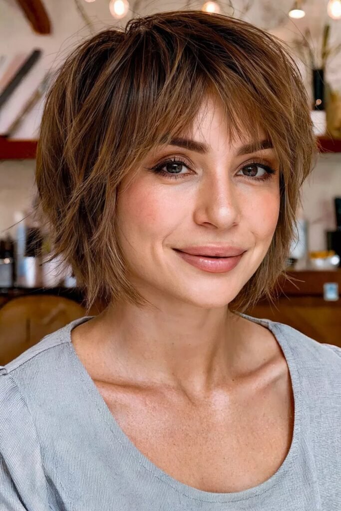Shaggy Brown Bob with Face-Framing Layers