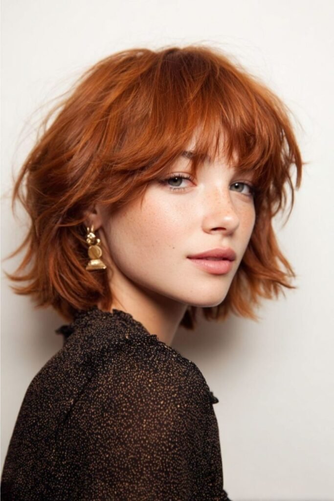 Shaggy Copper Bob with Voluminous Fringe
