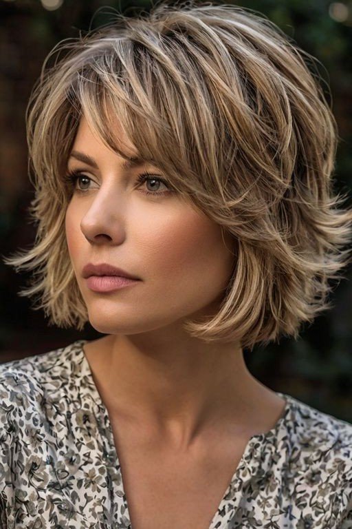 Shaggy Layered Bob with Blonde Highlights