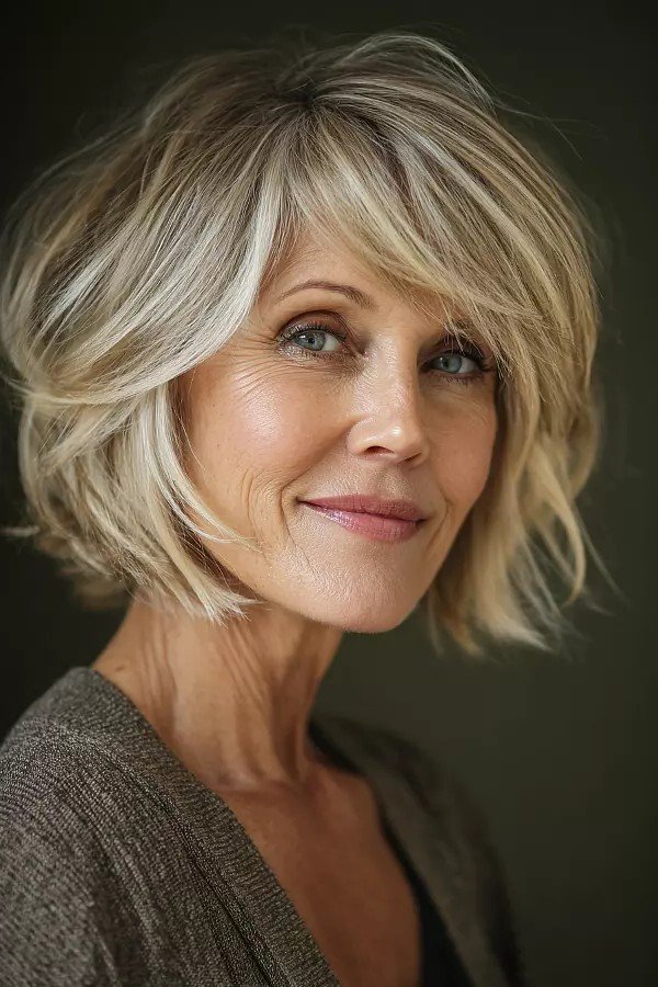 Shaggy Layered Bob with Textured Bangs