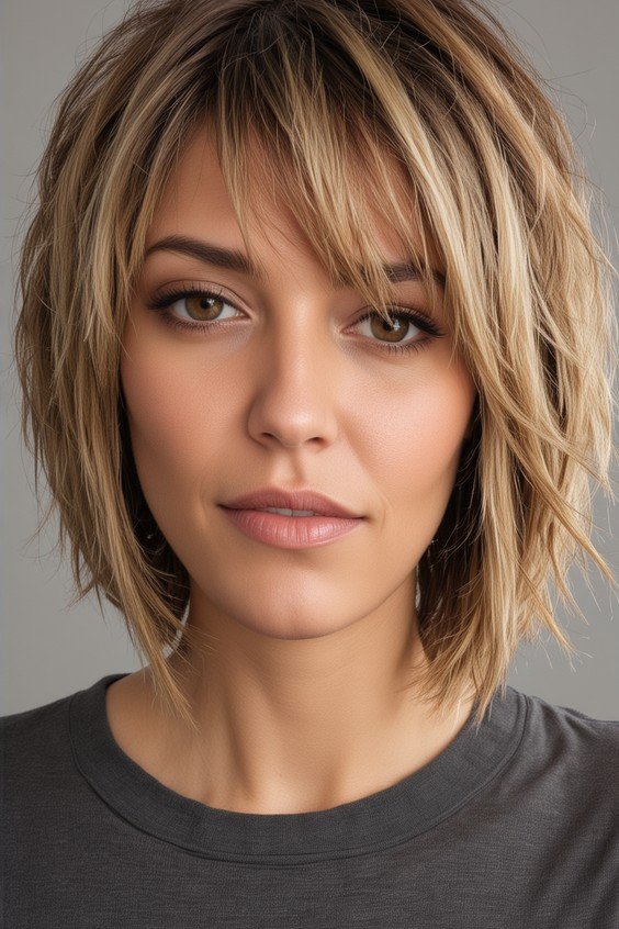 Shaggy Layered Bob with Wispy Bangs
