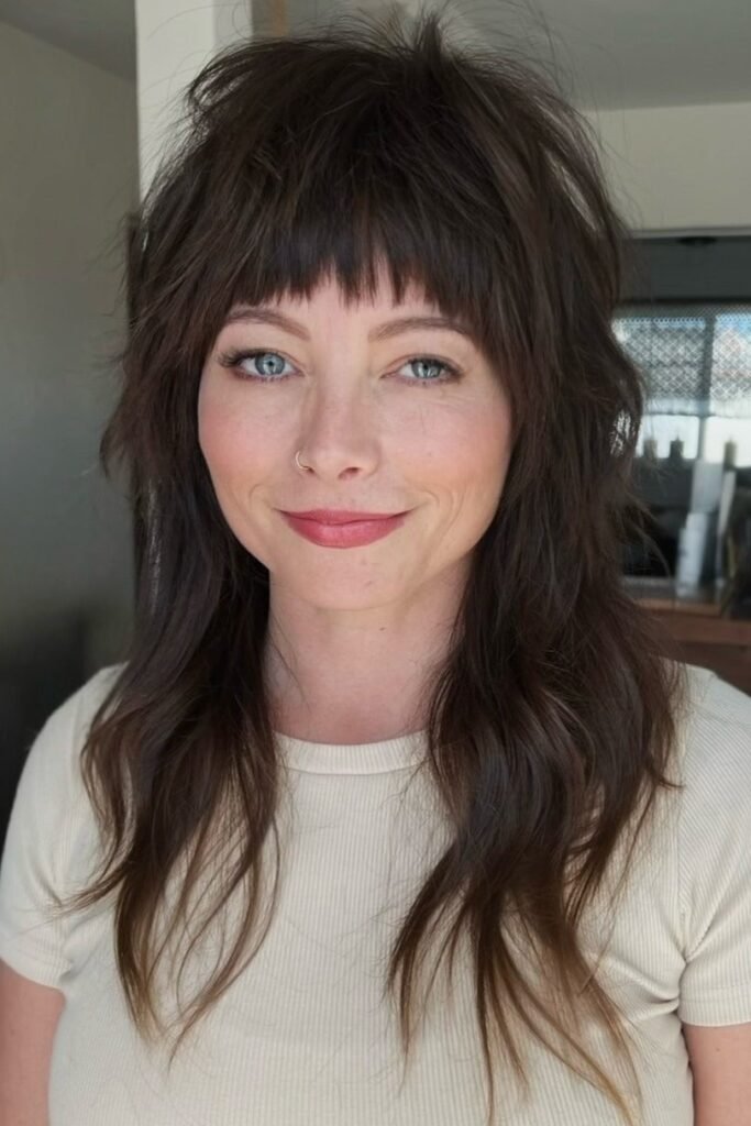 Shaggy Layered Cut with Blunt Bangs