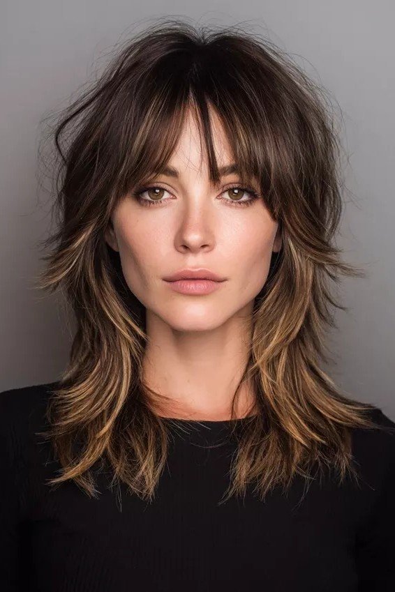 Shaggy Layered Cut with Curtain Bangs