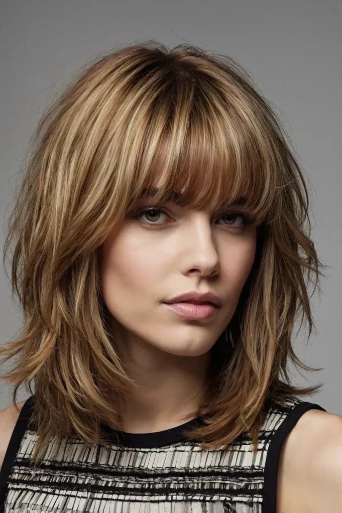 Shaggy Layered Lob with Wispy Bangs