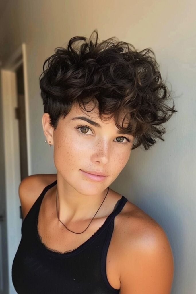 Shaggy Pixie Cut with Curly Bangs